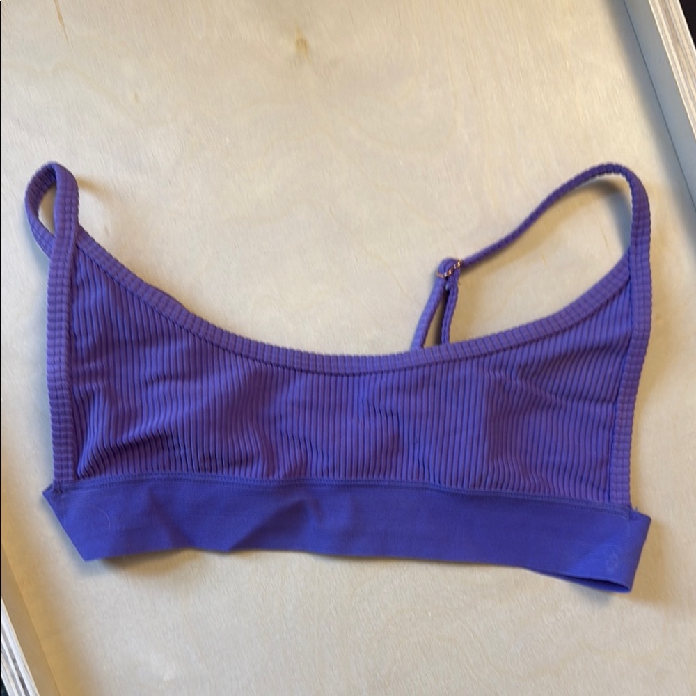 Purple Ribbed Bikini Top with Scoop Neckline